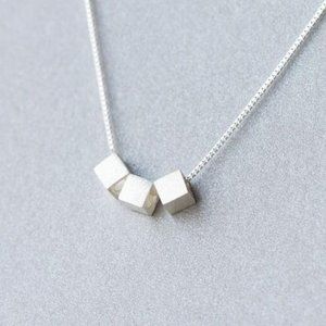 NEW 925 Sterling Silver Triple Cube Necklace